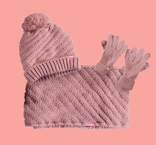 Kindermode B.Nosy Winter 2022/23 B.Nosy Set (3-teilig) Loop-Schal + Mütze + Handschuhe pink