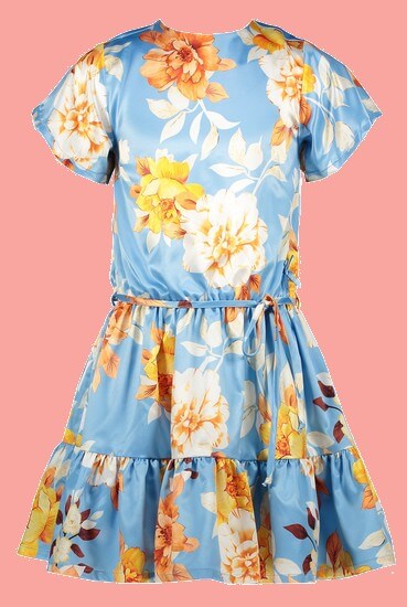 Kindermode Le Chic PreSpring 2021 Le Chic Kleid Flowers satin blue #5815