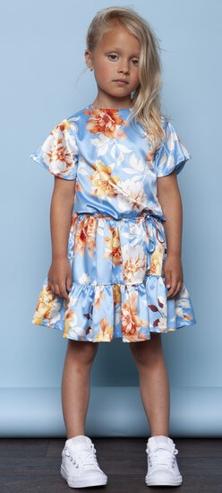 Kindermode Le Chic PreSpring 2021 Le Chic Kleid Flowers satin blue #5815