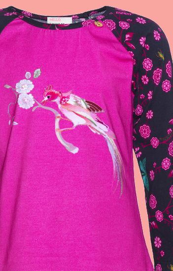 Kindermode Mim-Pi Winter 2019/20 Mim-Pi Shirt Bird Flowers pink #1060