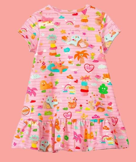Kindermode Oilily Sommer 2022 Oilily Kleid Doddy Favourite Book pink #080