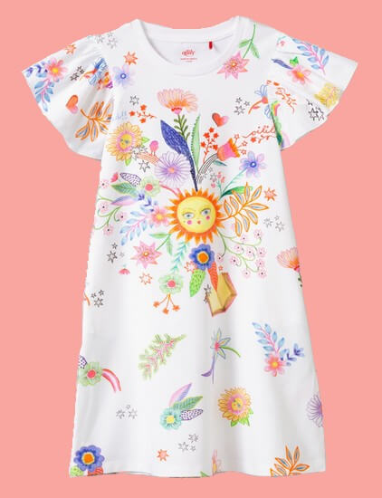 Kindermode Oilily Sommer 2022 Oilily Kleid Dancy Bookflowers white #280