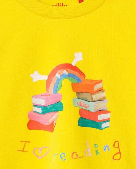 Kindermode Oilily Sommer 2022 Oilily T-Shirt / Tunika Terrific Love reading yellow #005